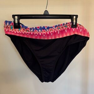 La Blanca Black Bikini Bottom with Pink and Blue Waistband